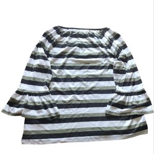 Michael Kors Green Striped Blouse with Bell Sleeves, Size Small